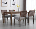 Kmax Farmhouse Dining Chairs Set of 4, Rustic Kitchen Chairs with Linen Fabric Seat and Woven Back, Vintage Accent Chairs for Dining Room, Living Room, Grey