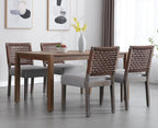 Kmax Farmhouse Dining Chairs Set of 4, Rustic Kitchen Chairs with Linen Fabric Seat and Woven Back, Vintage Accent Chairs for Dining Room, Living Room, Grey