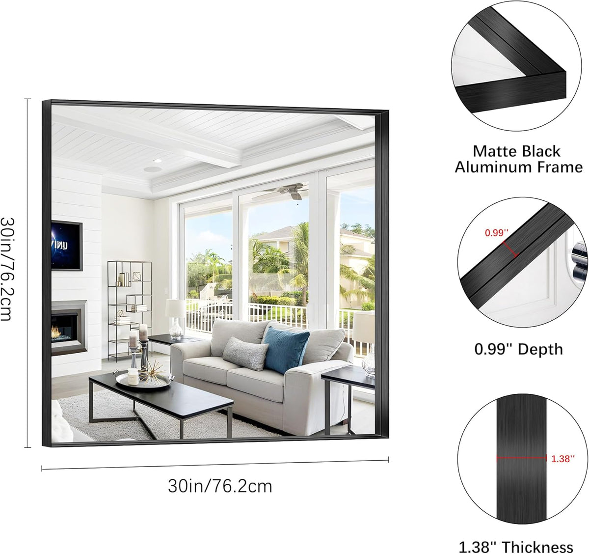 Black Bathroom Mirror, 30x30 Inch Rectangular Framed Mirror, Large Wall Mounted Bathroom Vanity Mirror Over Sink for Bedroom,Restroom, Living Room, Hangs Vertically or Horizontally