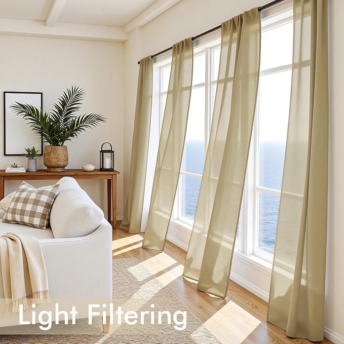 MIULEE Gold Sheer Curtains 72 Inches Long 4 Panels 42 x 72 Inches | Light - Image 4