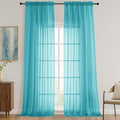 Turquoise Sheer Curtains 120 Inches Long 2 Panels Set, 59 Inch Extra Wide Soft by OVZME
