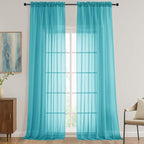Sheer Turquoise Curtains 108 Inches Long 2 Panels Set, 59 Inch Extra Wide by OVZME