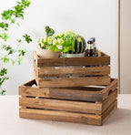 Set of 3 Nesting Wooden Crates, Rustic Wooden Storage Container Boxes with Cutout Handles, Decorative Farmhouse Wood Baskets for Display (Natural)