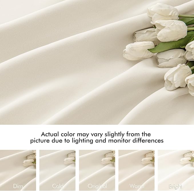 MIULEE Beige White Back Tab Blackout Curtains 52x102 Inch Long 2 Panels Set | - Image 8