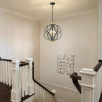 Modern Black and Gold Chandelier for Dining Room, 4 Lights Geometric Chandeliers, Sphere Chandelier Industrial Large Pendant Light Fixtures Hanging for Kitchen, Entryway, Foyer, Stairs