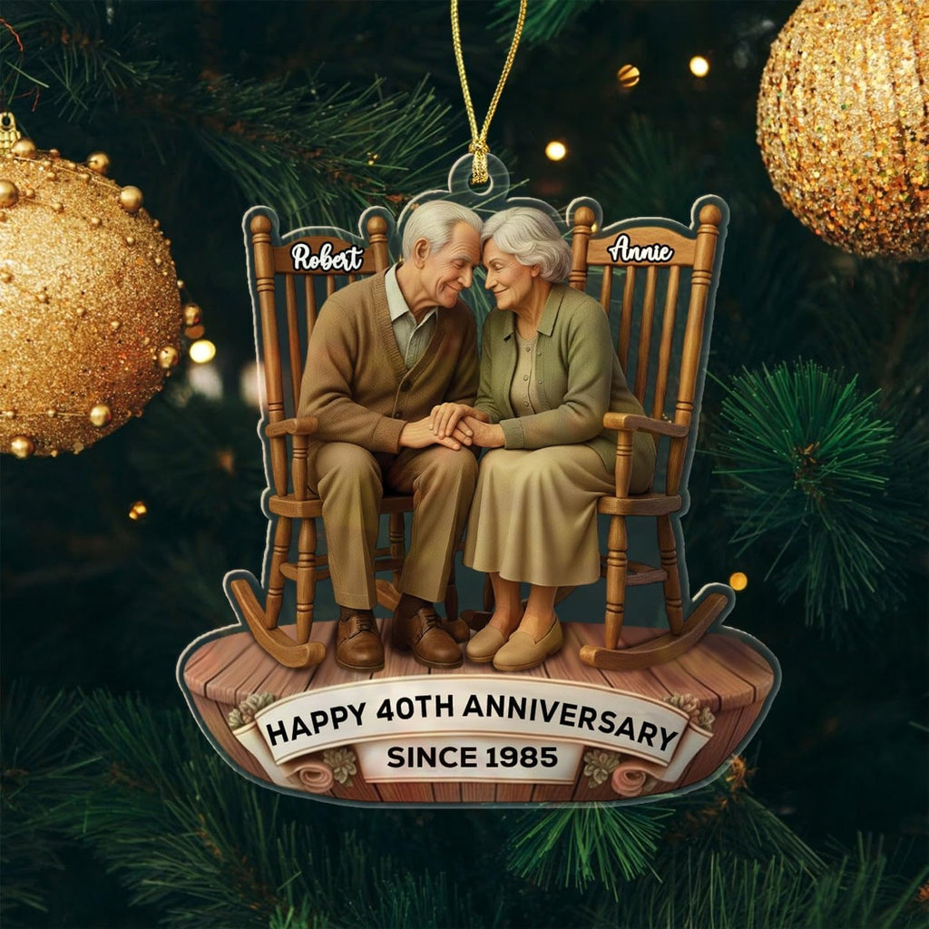 Customized 40th Wedding Anniversary Christmas Ornament 2025, Happy 40th Anniversary Shaped Xmas Ornament Gift for Mr & Mrs Dad Mom Grandparents, Personalized Text & Names Mr & Mrs Together Ornaments