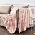 BEDELITE Ribbed Jacquard Light Pink Fleece Twin Blanket - Image 7