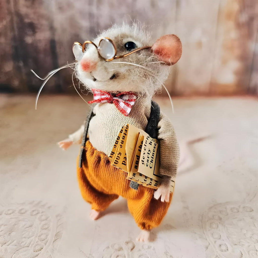 Felted Mouse, Cute Miniature Dollhouse Felt Mouse Ornament, Felt Wool Mice Figurine for Holiday Decor, Needle Felted Mouse Doll Decorations Festival Statue (Teacup)