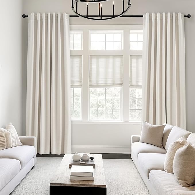 Topfinel Off-white Blackout Cream White Curtains, Sound Proof, Ivory Linen - Image 2
