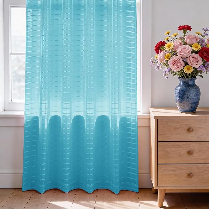 SpaceDresser Check Sheer Curtains 96 Inches Long - Image 3
