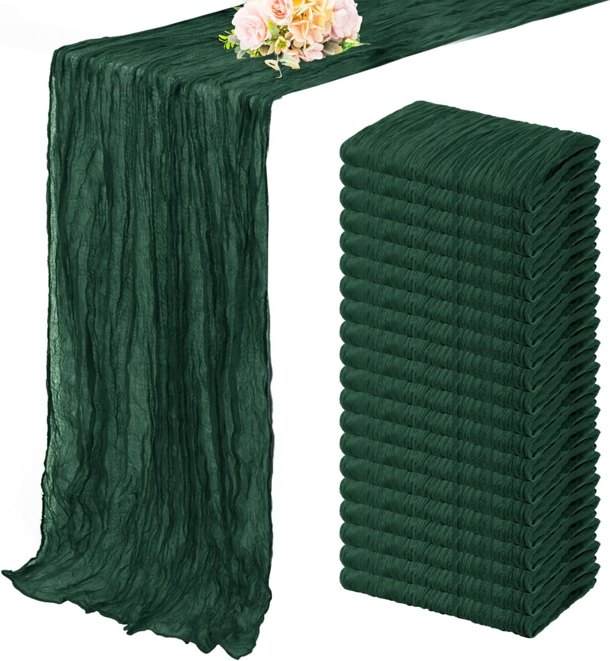 Emerald Green 20 Pack Cheesecloth Table Runner 10FT Boho Fabric Rustic Cheese Cloth Table Runner for Wedding 20 x 120 Inch Long Bridal Shower Baby Shower Gauze Sheer Birthday Party Table Decorations