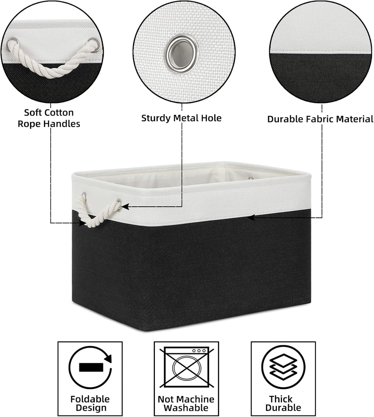 Bidtakay Black Storage Baskets for Shelves [3-pack] Collapsible Organizer Baskets for Laundry Storage 15 X 11 X 9.5 Inches Dog Toy Bins Fabric Storage Bins for Bedroom Home Storage