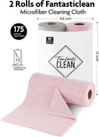 Fantasticlean Microfiber Cleaning Cloth Roll -60 Pack, Tear Away Microfiber Towels, 12" x 12", Reusable, Washable, Scratch Free, Ultra Absorbent Dish Rags for Car, Home, Garage or Shop (Pink & Grey)