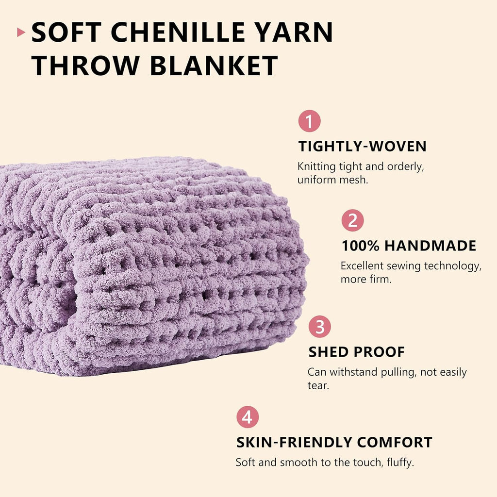 L'AGRATY Chunky Knit Blanket Throw - Soft Chenille Yarn Throw Blanket 50x60: Handmade Thick Cable Knit Crochet Blanket - Large Knit Blanket Chunky Rope Knot Throw Blanket for Couch Sofa Bed Home Decor