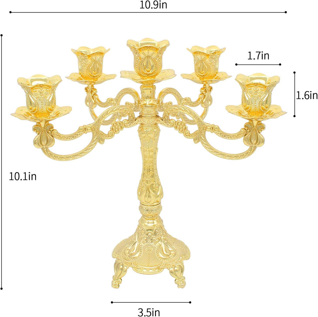 Metal Candelabra 5-Candle 10.1 Inch Tall Candle Holder Stick for Home Wedding Event and Party Festival,Gold