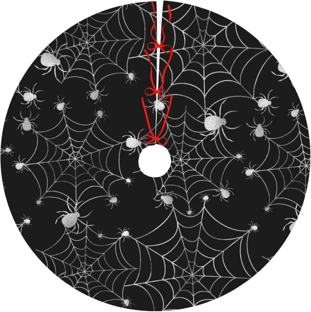Christmas Tree Skirt,Sliver Spider Web Xmas Tree Skirt Rustic Farmhouse Tree Skirt for Christmas Decor Xmas Holiday Home Party Decorations36