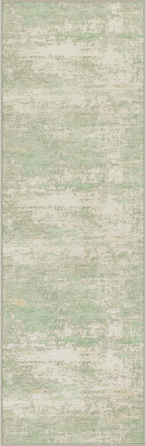 3x14 Washable Runner Rug：Modern Abstract Soft Carpet Green Cream | by FXRHLP