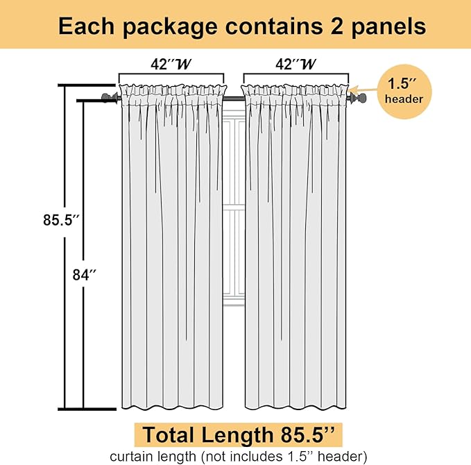 Orange Sheer Curtains 84 Inches Long 2 Panels Set, Rod Pocket Transparent - Image 4