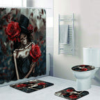NEWSUYAA Halloween Decorations Shower Curtain Set with Non-Slip Rugs and Bath Mats,Black Skull Skeleton Bathtub Curtains with 12 Hooks,All Saints'Day (Nov 1st) Bathroom Decor