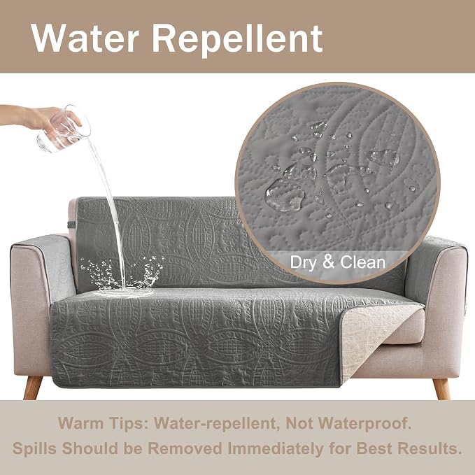 Gray Loveseat Covers 2 Cushion Couch, Water-Repellent Sofa Slipcover - Image 3