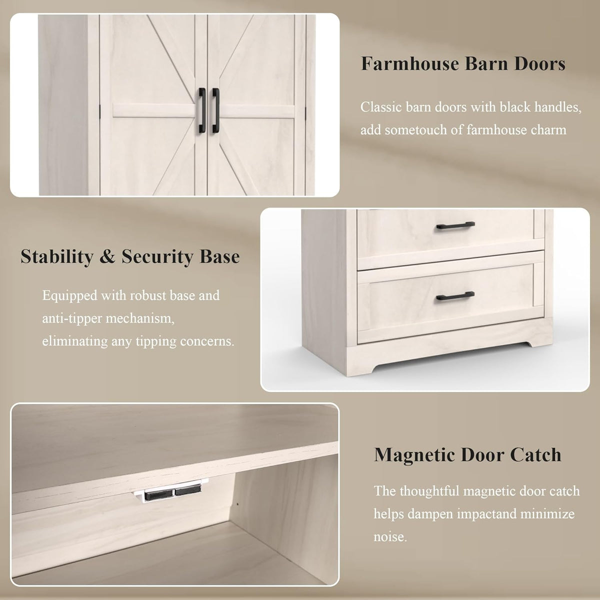 71" Kitchen Pantry Storage Cabinet, Barn Doors Tall Storage Pantry Cabinet with Drawers & Adjustable Shelf, Modern Farmhouse Cupboard Wood Pantry for Kitchen, Living Room, Dining Room, Oak Beige