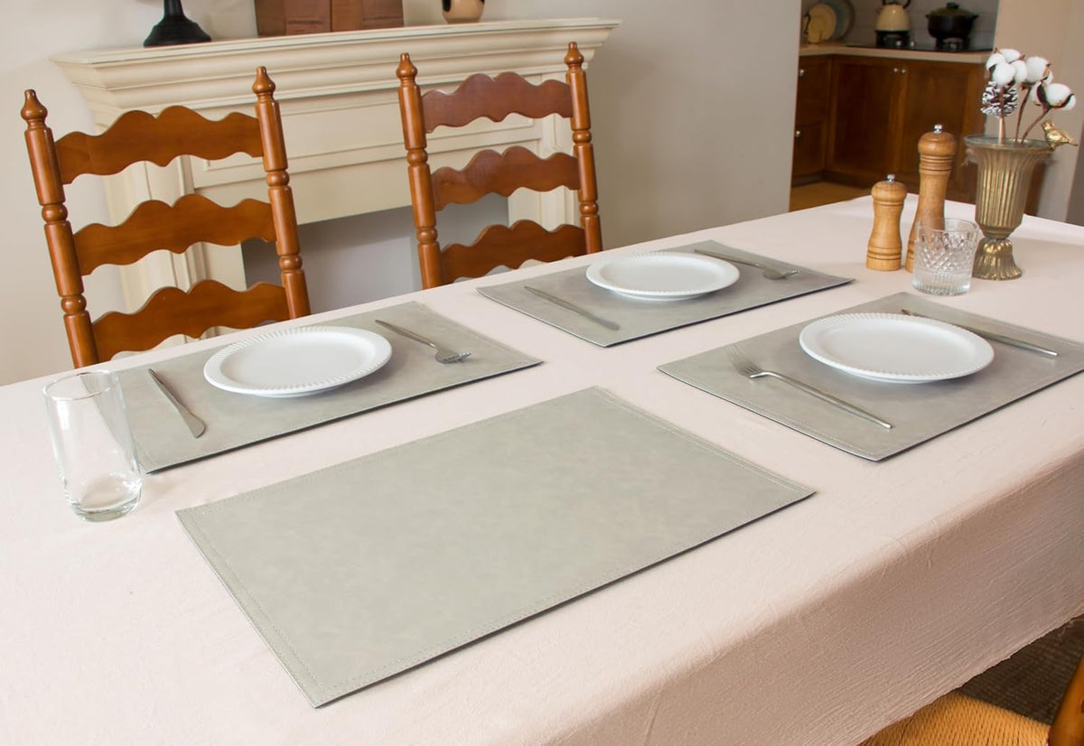 Waterproof PU Placemats, Faux Leather Dining Table Mat, Set of 6, Easy to Wipe Off Scrub Vinyl Mat, Heat & Stain Resistant for Office Conference Table, Home Decor