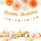 Orange Hippie Birthday Party-Decorations Paper-Flowers - 14pcs Happy Banner Fall Honeycomb Tissue Pom Poms,Boho Streamers Garland Fans,Sweet Peach Groovy Sunset Groovy Hanging Supplies Decor Hugfond