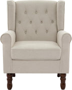 UIXE High Back Accent Chairs Set of 2, Upholstered Armchair in Fabric for Living Room, Retro Wingback Arm Chair Comfy Single Sofa Bedroom Reading Seat with Solid Wood Legs - Beige