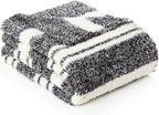 Snuggle Sac Black White Stripe Twin Size Reversible Super Soft Bedding Blanket, 60x80 inches