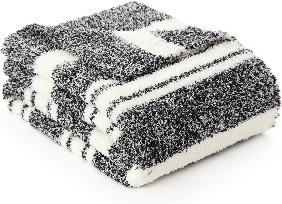 Snuggle Sac Black White Stripe Twin Size Reversible Super Soft Bedding Blanket, 60x80 inches