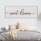 LuZhiQiang Sweet Dreams Wall Decor Sign 40"X15" Master Bedroom Over Bed Wall Wood Framed Art (White)