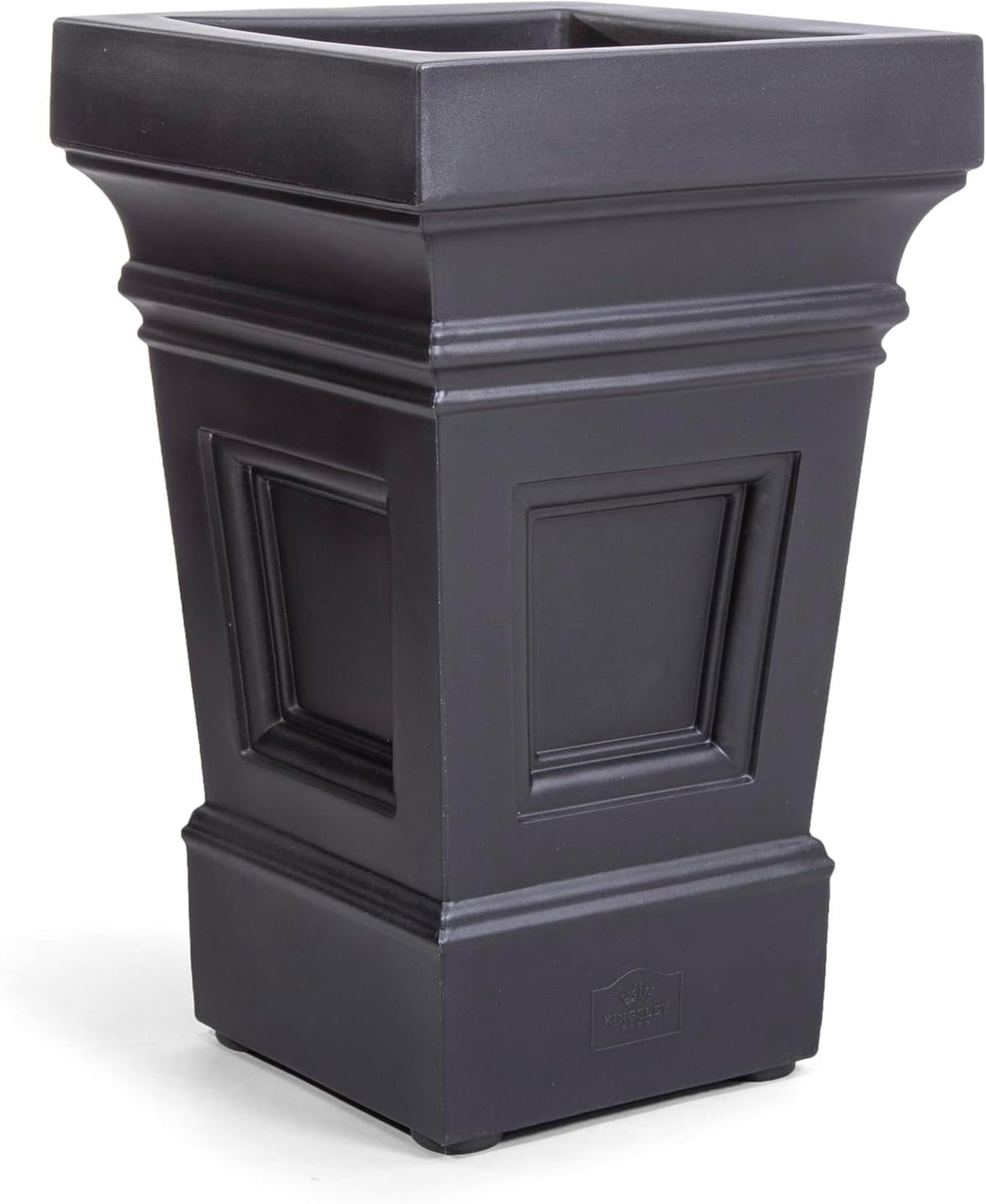 Step2 Atherton Square Planter, Large Planters for Outdoor Plants, Gardening and Flower Pot for Patio or Porch, Efficient Drainage, Durable Plastic, Onyx Black