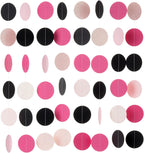 WEVEN Hot Pink Black Iridescent Glitter Paper Garland Circle Dot Streamers Party Banner for Birthday Decorations Supplies, 2.5" in Diameter, 20 Feet in Total