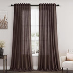 Coffee Linen Boho Curtains for Bedroom Back Tab Rod Pocket Semi Sheer Linen by Nanspring