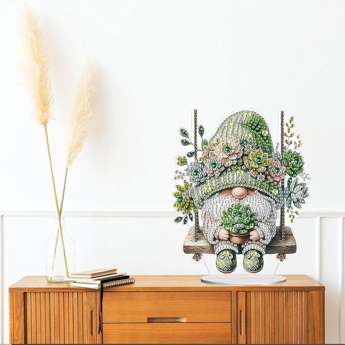 Diamond Painting Kits for Adults Beginners, 5D Full Drill Dwarf Succulents Crystal Art Desktop Ornament, DIY Single Sided Home Office Desk Decor, Creative Craft Gift Set with Tools
