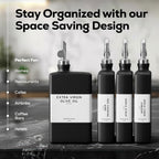 Black Glass Olive Oil Dispenser Bottle for Kitchen by Brighter Barns - Soy Sauce Dispenser, Coffee Syrup Bottle - Modern Kitchen Decor for Restaurant, Airbnb, Coffee Bar Accessories (Black, Set of 2)