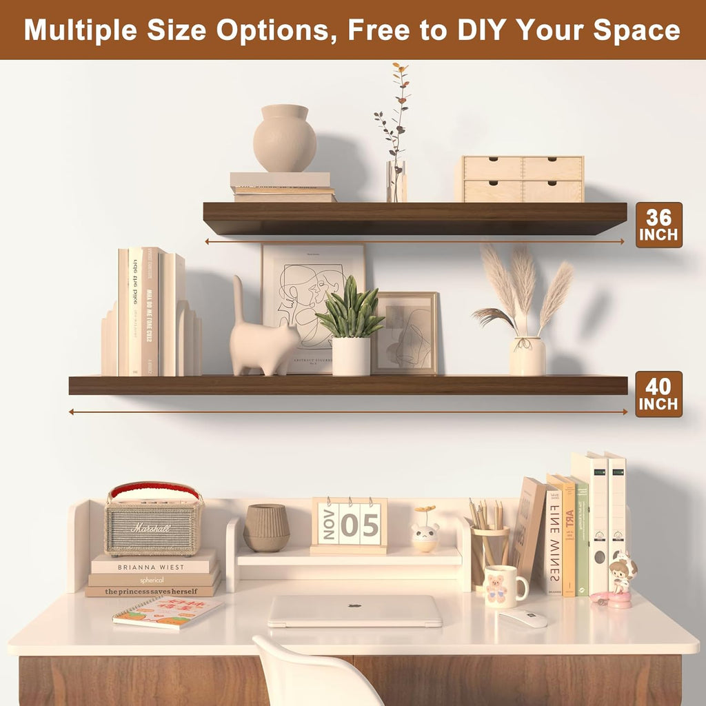 12 Inch Deep Floating Shelves for Wall 2 Pack Floating Shelves Large Storage Space Wall Mount Shelf for Living Room Kitchen Bathroom 36" W x 12" D x 1.2" H Rustic Brown