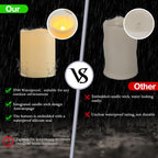 3" x 4" Flameless Candles with Remote and Timer, Waterproof Outdoor Battery Operated Flickering LED Flameless Pillar Candles for Weeding Birthday Decoration, Ivory, Plastic, Set of 6