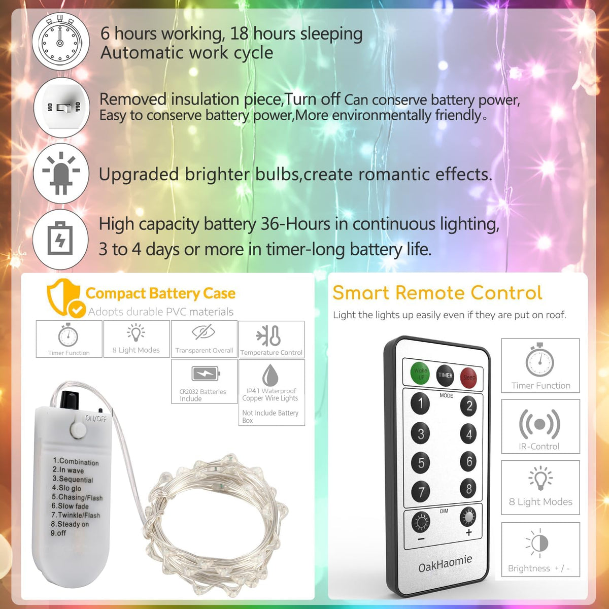 6 Pack Fairy Lights Battery Operated with Timer 2PCS Remote 6.5ft 20LED Multicolor Twinkle Lights Waterproof Silver Wire Fireflies Lights DIY Mason Jar Wedding Party Christmas Centerpiece Table Deco