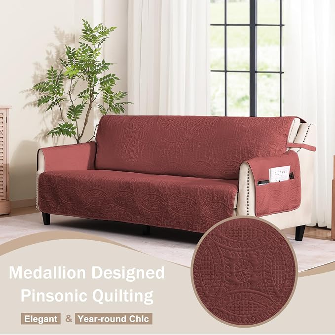 Red Loveseat Covers 2 Cushion Couch, Water-Repellent Sofa Cover - Image 8