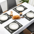 MOSAYT Vinyl Placemats Set of 4-12 X 17 Inch - Faux Leather 100% Waterproof Oil-Proof Wipeable PU Place Mats, Heat Resistant Reversible Table Mats for Kitchen, Dining, Outdoor (Dark Grey)