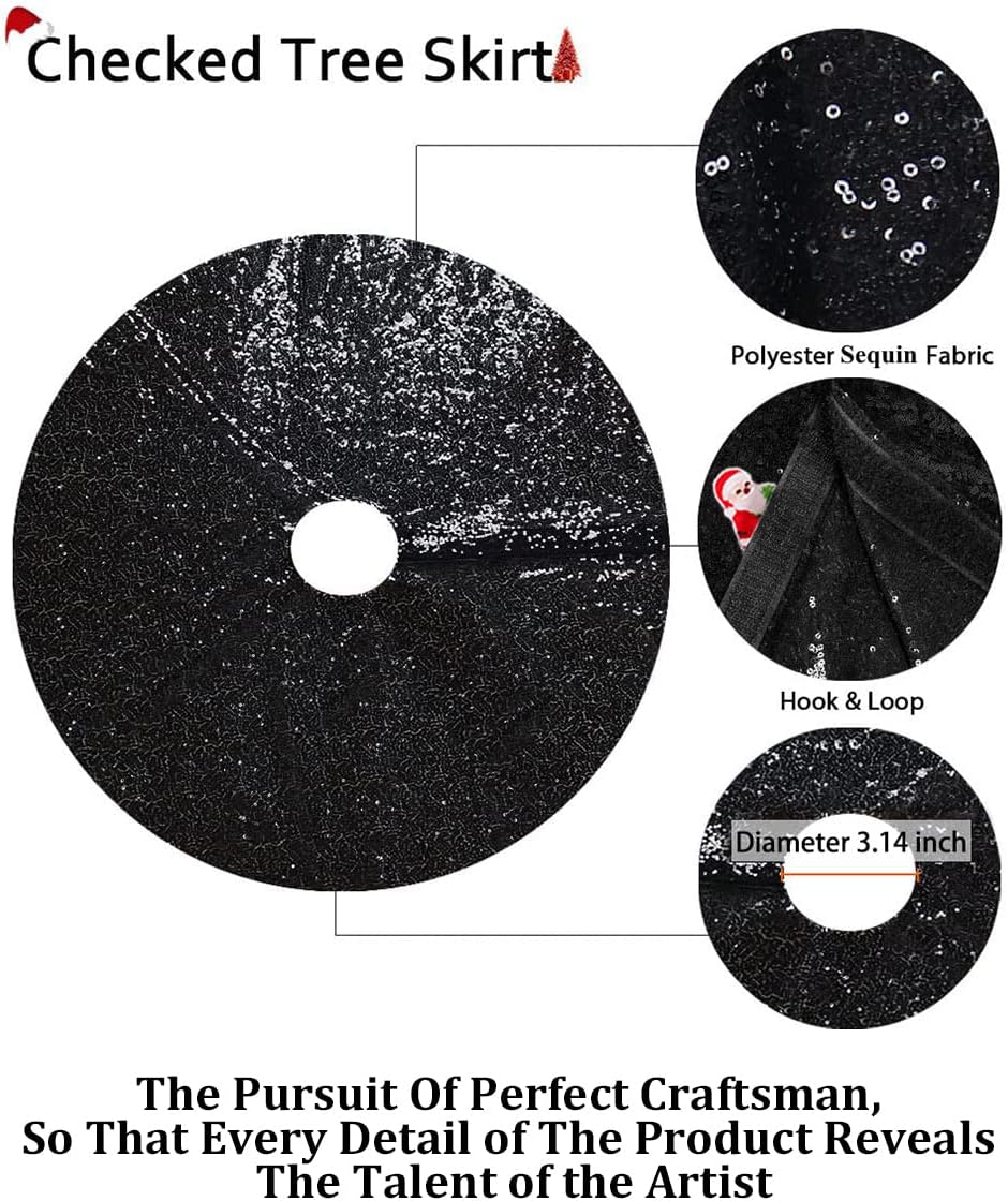 Partisout Black Sequin Tree Skirt Glitter Christmas Trees Skirts Colorful Holiday Halloween Celebration Supplies