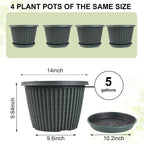 Large-Planter-Indoor-Outdoor Plant Pots, 14 inch 4 Pack Plastic Flower Pots with Saucer And Drainage Holes, Modern Garden Planters For Planting Medium Large Plants， Decorative Resin Garden Pots