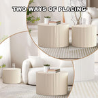 Round Nesting Coffee Table Set of 2, Modern Coffee and End Table Set Small Circle Wooden Drum Side Table Accent End Tables for Living Room Office, No Assembly,Cream Small