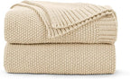 CozeCube Light Beige Seed Stitch Throw Blanket 50"x60", Farmhouse Decor | by CozeCube