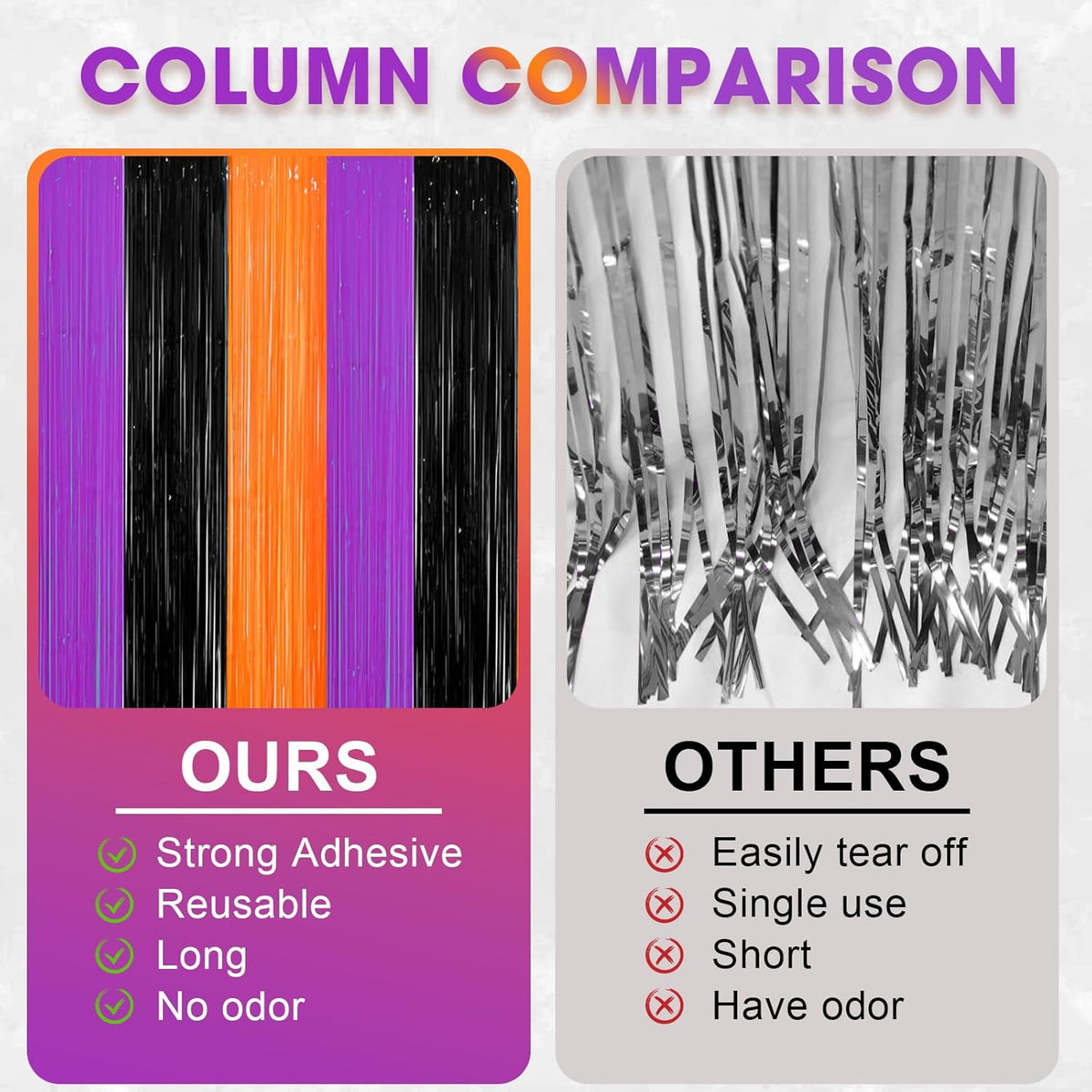 3 Pack 3.3 x 8.2 ft Halloween Foil Fringe Backdrop Curtains, Tinsel Streamers Party Decorations, Fringe Backdrop