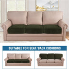 H.VERSAILTEX Velvet Stretch Couch Cushion Cover Plush Cushion Slipcover for Chair Loveseat Sofa Cushion Furniture Protector Seat Cushion Sofa Cover (3 Piece XL Sofa Cushion Covers, Olive)