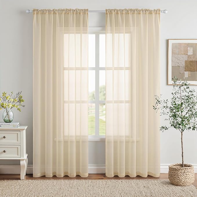 MIULEE 2 Panels Sheer Curtains for Living Room 54 X 72 Inches Cream | Window by MIULEE