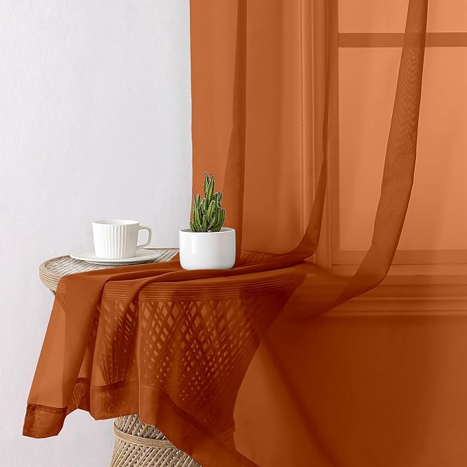 Orange Sheer Curtains 78 Inches Long 2 Panels, Light Filtering Voile Airy - Image 4