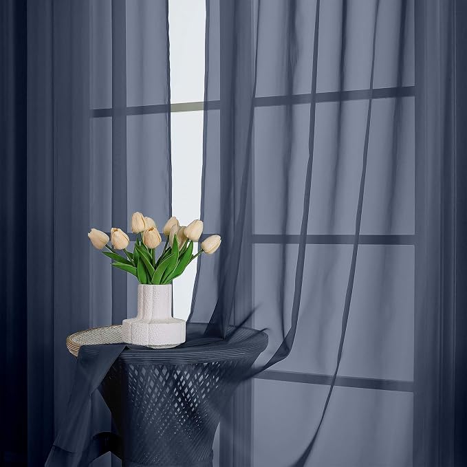 Sheer Curtains 84 Inches Long 2 Panels Set, Sheer Navy Blue Curtains - Image 6